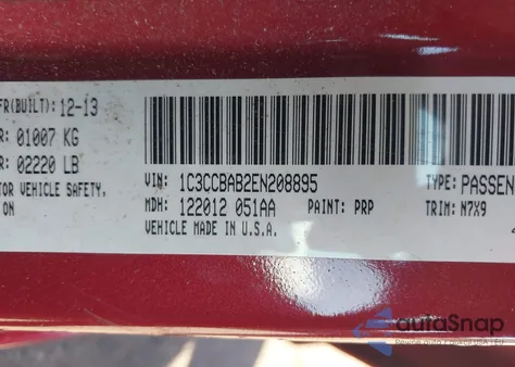 2014 Chrysler 200 Lx from USA, damaged, VIN 1C3CCBAB2EN208895